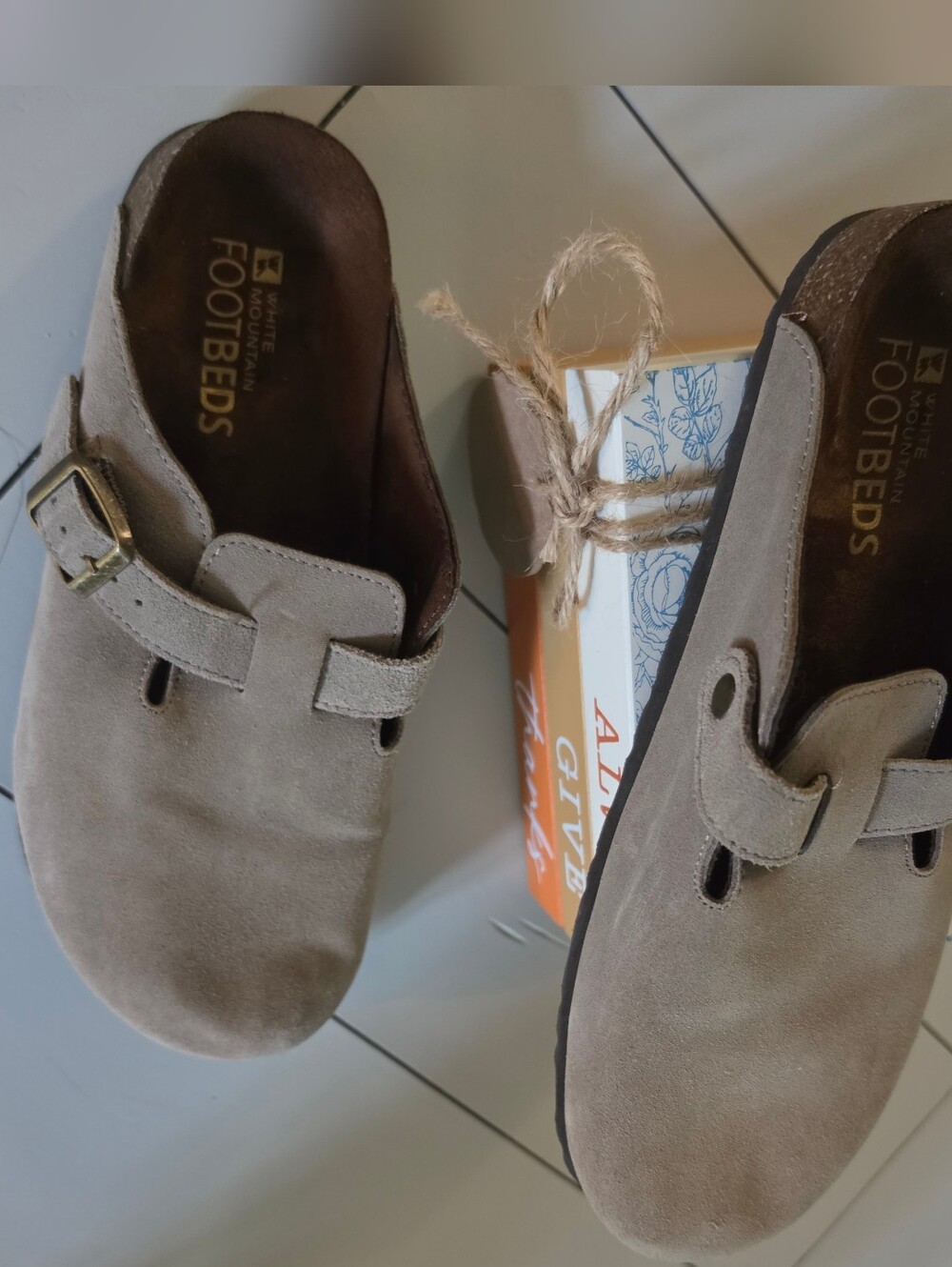 White Mountain Footbeds Suede Slip-On Clogs in Taupe